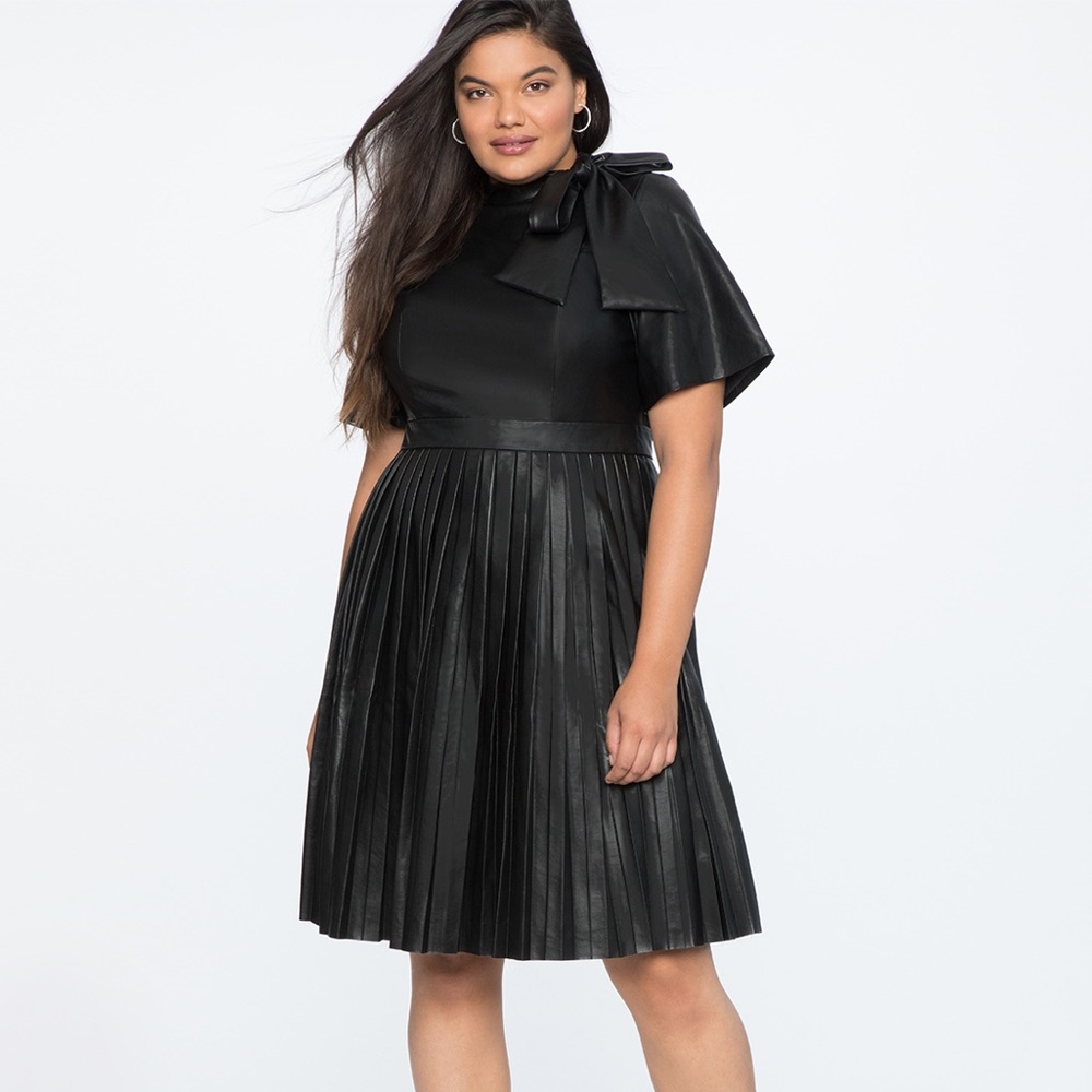 Eloquii Faux Leather Tie Neck Pleat Dress Size 20